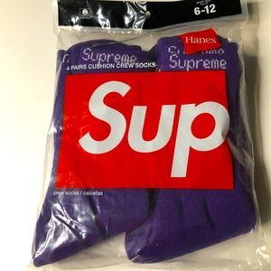 Supreme Purple 4Pk of Hanes Crew Socks Sz Men 8-12